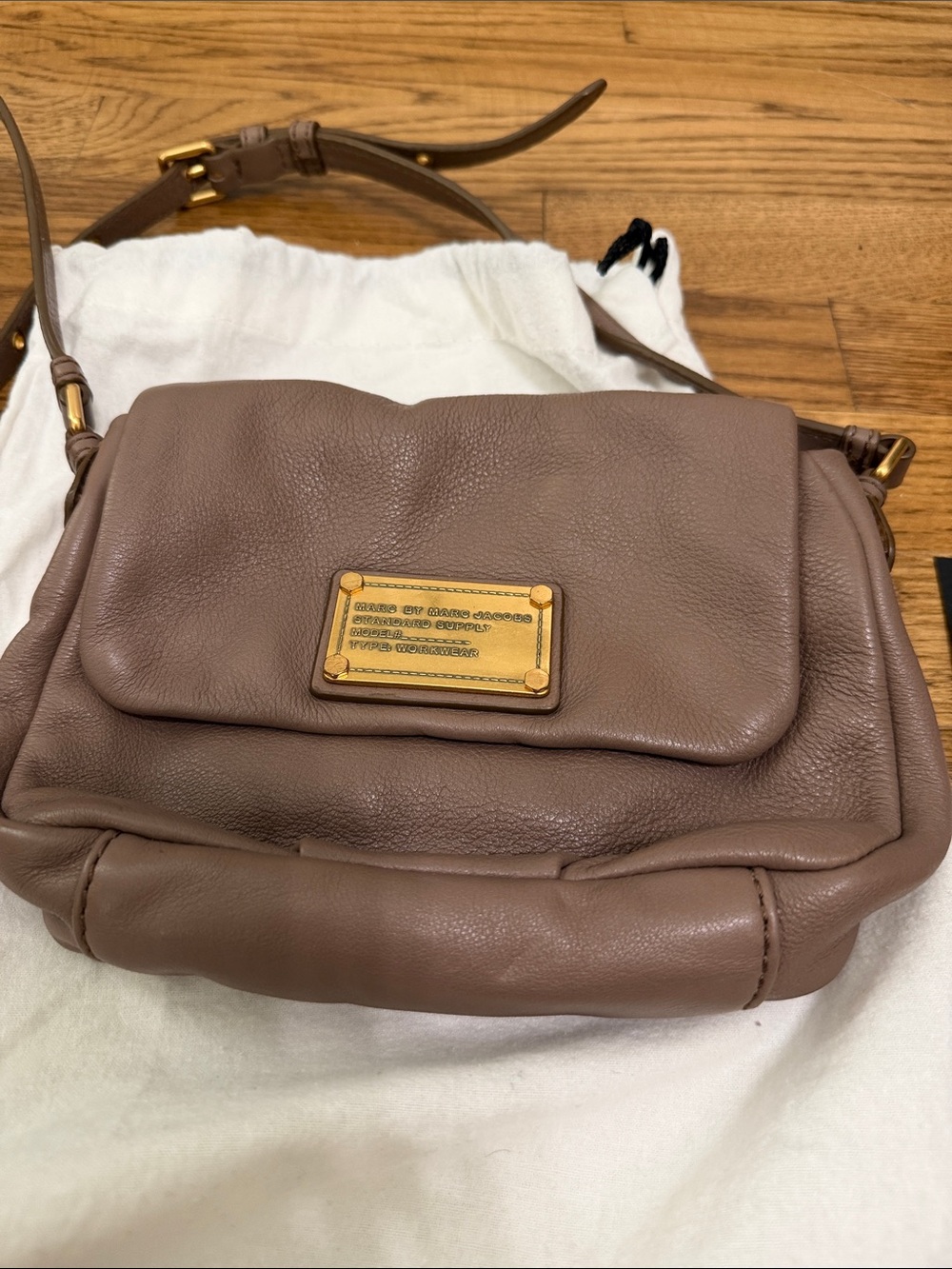 Marc by Marc Jacobs Pebbled Leather Crossbody in Taupe with Gold Plate